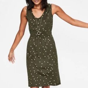 Boden Melinda dress size 6 olive green gold dots with pockets